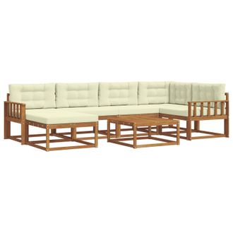 vidaXL Conjunto De Sof&aacute;s De Exterior Con Coj&iacute;n 7 Pcs Natural Y Crema Vidaxl
