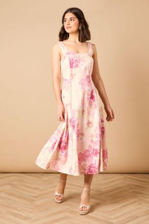 Oasis Womens Bow Strap Midi Prom Dress - Floral - Size 10 UK