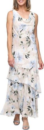 Alex Evenings Floral Print Chiffon Cocktail Dress in Taupe Multi at Nordstrom, Size 14