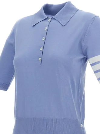 Thom Browne Wool Striped Sleeve Polo - Periwinkle