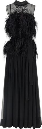Alberta Ferretti Ethereal Silk Chiffon Feather Gown - Dames - Avondkleed - Zwart - XS - Chiffon - Kleedjes