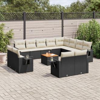 vidaXL Set De Sof&aacute;s De Jard&iacute;n Y Cojines 13 Pzas Rat&aacute;n Sint&eacute;tico Negro Vidaxl