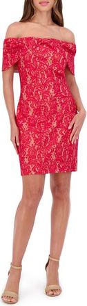 Kensie Lace Off the Shoulder Minidress in Red/Nude at Nordstrom Rack, Size 14