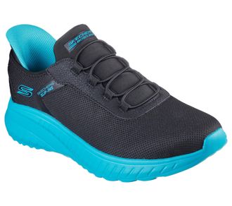 Skechers Mens Squad Chaos-Tough Walk Hands Free Slip-ins Sneaker, Black Turquoise, 8.5