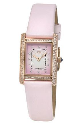 Porsamo Bleu Karolina Diamond & Topaz Leather Strap Watch, 21.5mm x 30mm in Pink at Nordstrom Rack