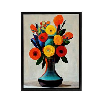 Artery8 Floral Bouquet in Vase Framed Canvas Wall Art Print | Size: W24 x H32