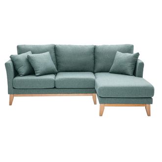 Miliboo Miliboo - Sof&aacute; Chaise Longue A La Derecha N&oacute;rdico 4 Plazas Verde Gris&aacute;ceo Y Madera Clara Oslo