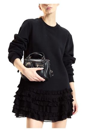 Cynthia Rowley Sweatshirt Georgette Ruffle Combo Dress in Black at Nordstrom, Size X-Small