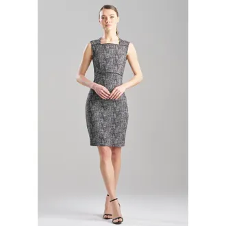 Natori Double Weave Jqd Square Neck Sheath Dress in Black/white at Nordstrom, Size 14
