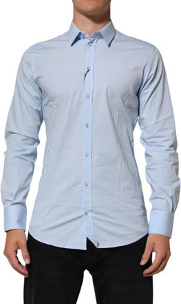 Dolce & Gabbana Light Blue Cotton Gold Formal Men Dress Shirt Elastane