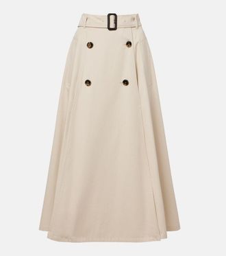 Burberry Belted cotton gabardine midi skirt