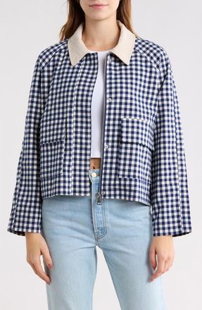 Vigoss Corduroy Collar Gingham Shirt Jacket in Navy at Nordstrom Rack, Size X-Large