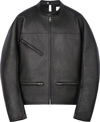 Courr&egrave;ges Racer Buckle leather jacket - men - Calf Leather - M - Black