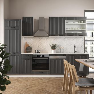 Vicco Mueble De Cocina Fame-line, Antracita Casa De Campo/blanco, 300 Cm Sin Encimera, Vicco