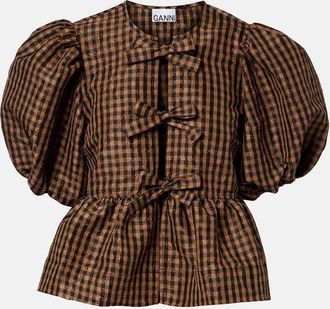 Ganni Blusa a quadri con fiocco