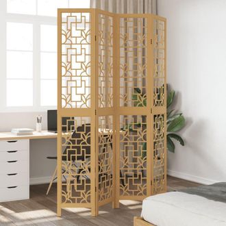 Berkfield Home Room Divider 4 Panels Brown Solid Wood Paulownia