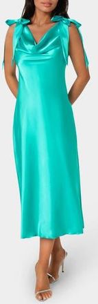 Bebe Shoulder Tie Satin Midi Dress in Emerald at Nordstrom Rack, Size X-Small