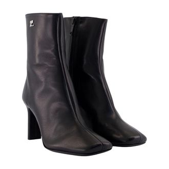 Courr&egrave;ges Womens Square Toe Leather Ankle Boot Black