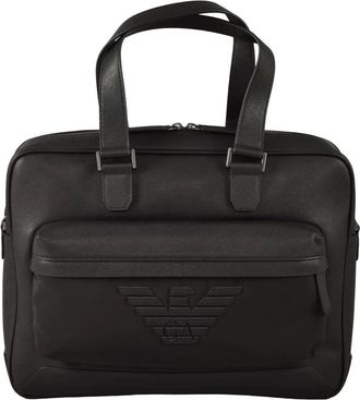 Emporio Armani Black Polyurethane Briefcase with Dual Carrying Options
