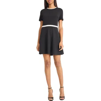 Maggy London Contrast Trim A-Line Minidress in Black at Nordstrom Rack, Size 12