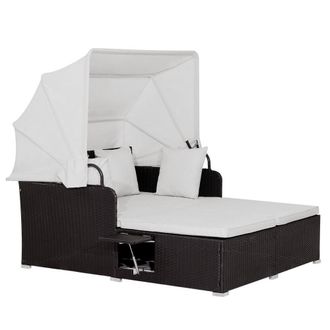 Costway Costway Hand-Woven PE Wicker Daybed Patio Loveseat Sofa Set Retractable Canopy in White