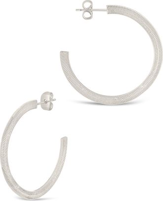 Sterling Forever Herringbone Chain Hoops