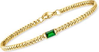 RS Pure by Ross-Simons Lab-Grown Emerald Curb-Link Bracelet in 18kt Gold Over Sterling