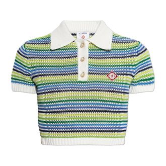 Casablanca Polo Shirts, female, Green, Size: XS Stripe Short Sleeve Polo Shirt