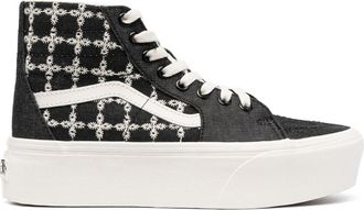 Vans Sk8-Hi embroidered platform sneakers - unisex - Fabric/Calf Leather/Fabric/Rubber - 7.5 - Black