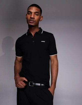 HUGO BOSS HUGO Red - T-shirt slim nera con logo stampato-Nero
