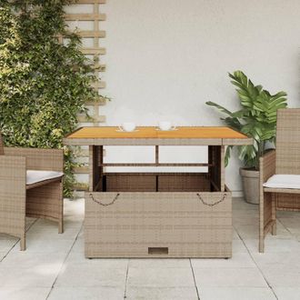 Berkfield Home Garden Table Beige 110x110x71 cm Poly Rattan & Acacia Wood | Size: 110 x 110 x 71 cm
