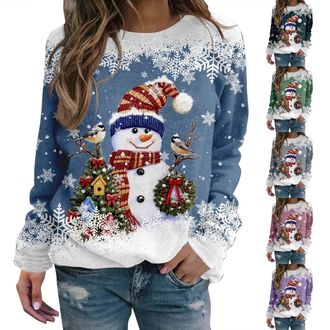 Generic Christmas Jumpers for Women Fall Long Sleeve Shirts Ladies 2025 Crew Neck Fashion Hoodies Casual Long Sweatshirt Tops Sweaters Winter Casual Outwear P