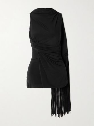 Faithfull The Brand Top In Jersey Stretch Arricciato Con Drappeggio E Finiture In Macram&egrave; Laon - Nero