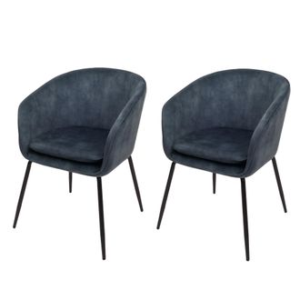 Hhg Hhg - Lote De 2 Sillas De Comedor 074, Silla De Cocina Silla Tapizada, Tela/textil (340g/m&sup2;) Metal, Azul