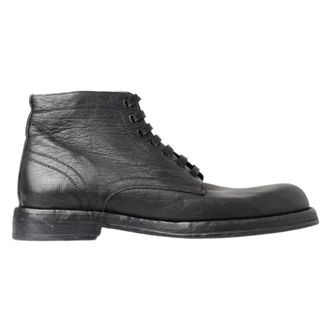 Dolce & Gabbana Black Leather Lace-Up Mens Boots