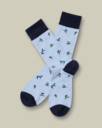 CHARLES TYRWHITT Kingfisher Bird Novelty Socks - Light Blue Size 10.5-13 by Charles Tyrwhitt