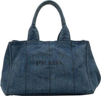 Prada Pre-owned Womens Denim Canapa Logo Satchel - Blue Textile - One Size