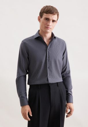 Seidensticker Businesshemd SEIDENSTICKER Schwarze Rose, Herren, Gr. XXL (46), normale &Auml;rmell&auml;ngen, grau, 100% Baumwolle, Hahnentrittmuster, regular fit, 2-Knopf-Man