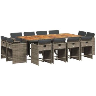 vidaXL Set Comedor De Jard&iacute;n Con Cojines 13 Pzas Rat&aacute;n Sint&eacute;tico Gris Vidaxl