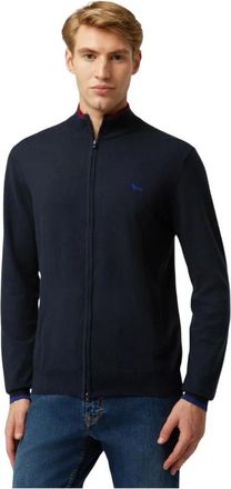 Harmont & Blaine Blauwe Wol Katoen Zip Sweater - Heren - Vesten - Blauw - 3XL - Katoen - Truien & Vesten