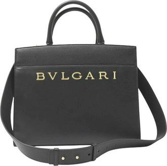Bulgari Black Leather Handbag Shoulder Bag Tote Bag (Pre-Owned)