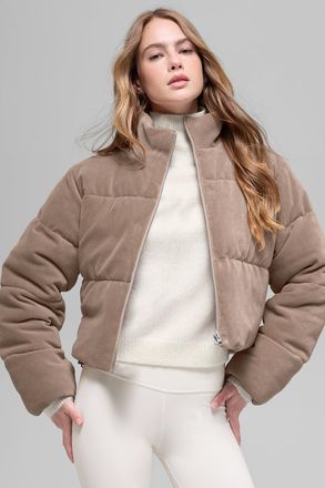 Alo | Micro Corduroy Dreamy Puffer Jacket in Chai Latte Brown, Size: Medium