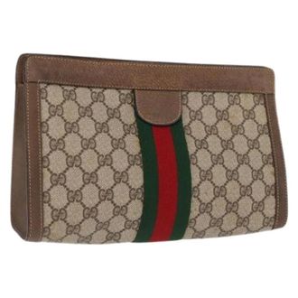 Gucci Pre-owned Clutches, female, Beige, Size: ONE SIZE Pre-owned Gg Supreme Web Sherry Line Clutch Bag
