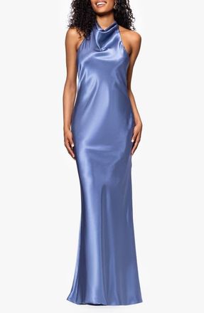 Betsy & Adam Halter Charmeuse Gown in Blue at Nordstrom, Size 10
