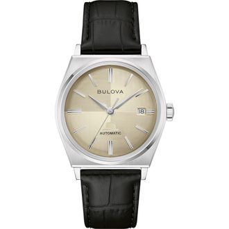 Bulova Frank Sinatra Nothing but the Best Automatic Leather Strap Watch, 37mm in Gold/Black at Nordstrom