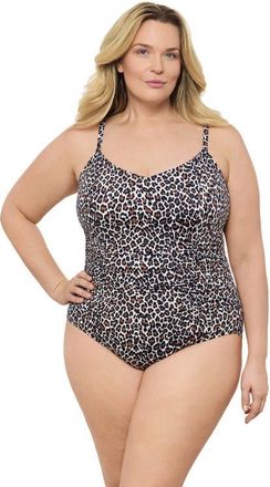 Aqua Green Plus Size Princess Seam V-Neck Side Shirred Adjustable One-Piece Swimsuit in Seeing Spots at Nordstrom, Size 1X