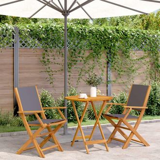 vidaXL Juego De Bistro De 3 Piezas Tela Y Madera Maciza Antracita Vidaxl
