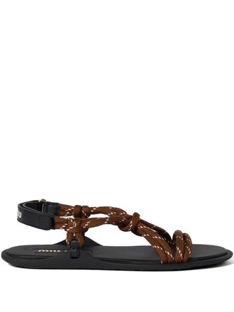 サンダル・ミュール Miu Miu Cord Thong Sandals With Crystals Miu Miu Cotton Cord Thong Sandals - Crystal/Black | Editorialist