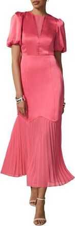 Mint Velvet Satin Pleated Maxi Dress in Pink at Nordstrom, Size 14
