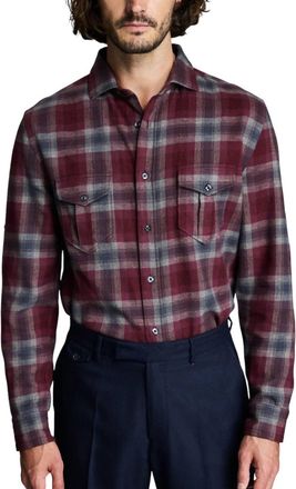 Billy Reid Brushed Bold Plaid Scout Shirt In Syrah Multi